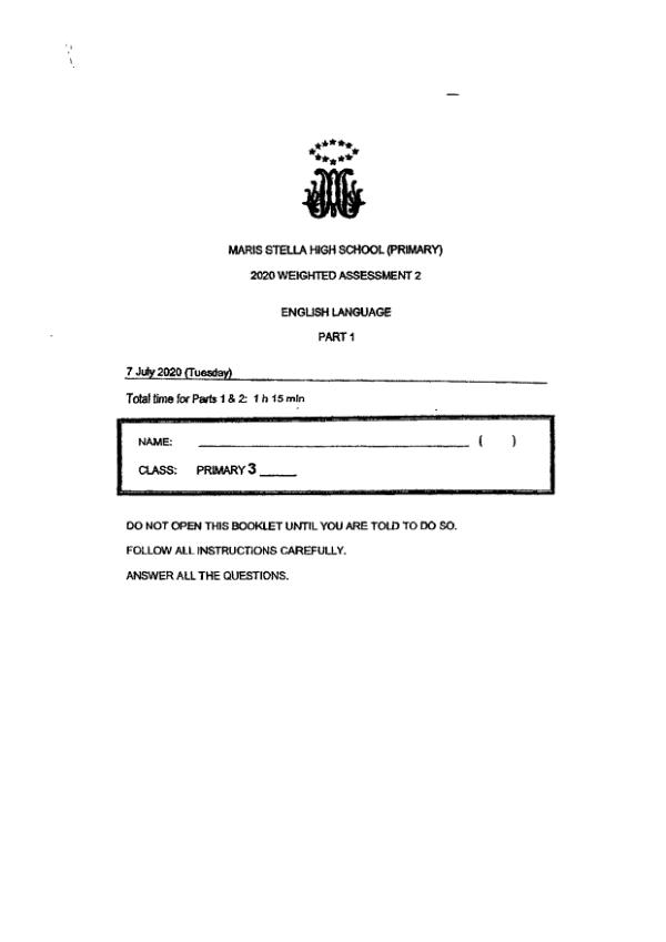 Maris Stella High P3 Eng WA3 2021 exam paper PDF preview