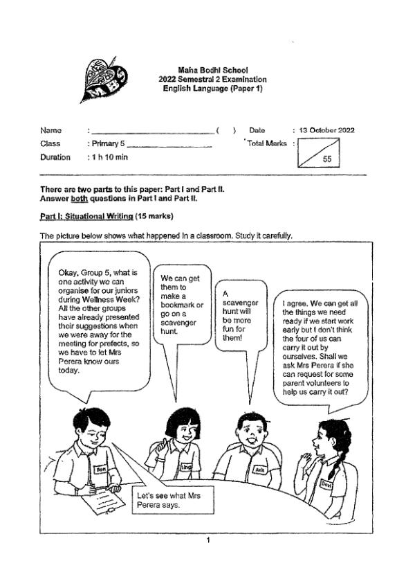 Maha Bodhi P5 Eng SA2 2022 exam paper PDF first page preview