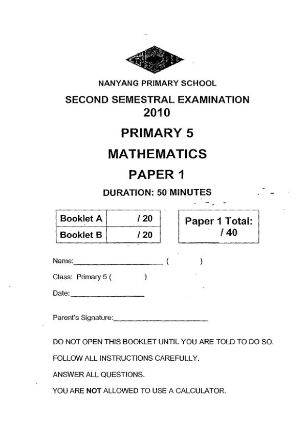 Nanyang P5 Math SA2 2010 exam paper PDF preview