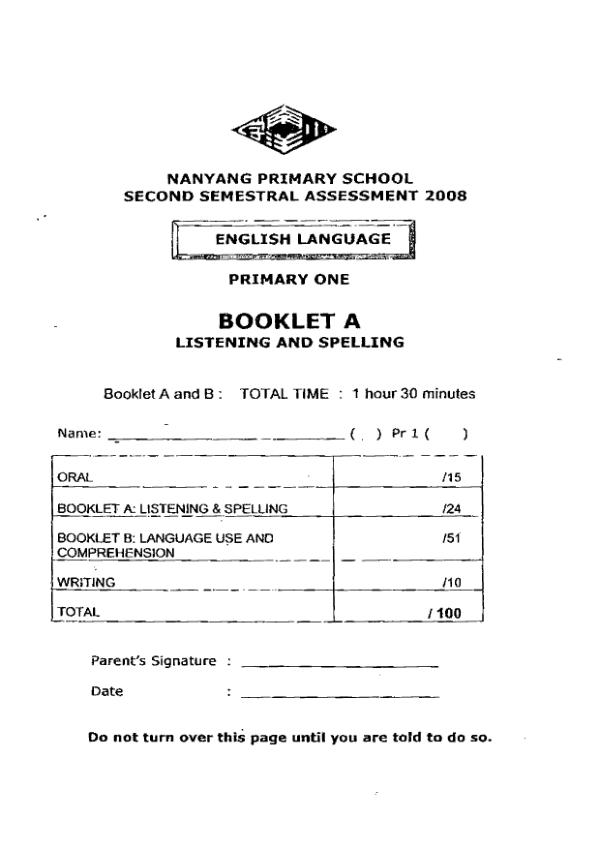Nanyang P1 Eng SA2 2008 exam paper PDF preview