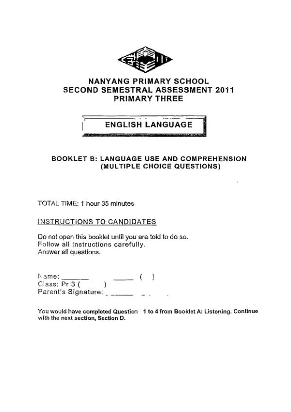 Nanyang P3 Eng SA2 2011 exam paper PDF preview