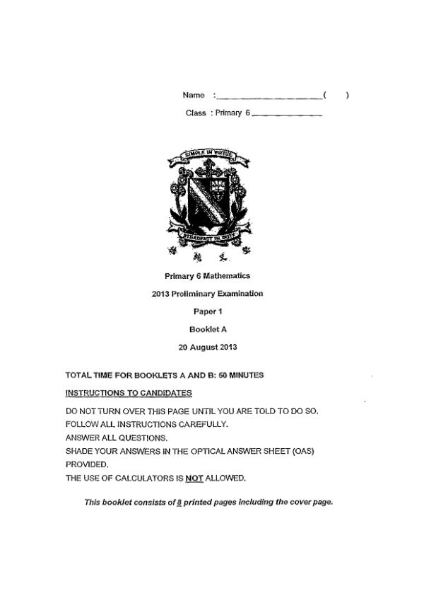 CHIJ P6 Math SA2 2013 exam paper PDF preview